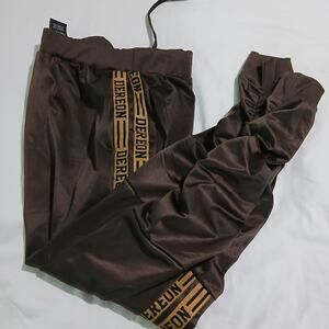 Dereon 2XL joggers brown gold stripes gathered calves drawstring waist